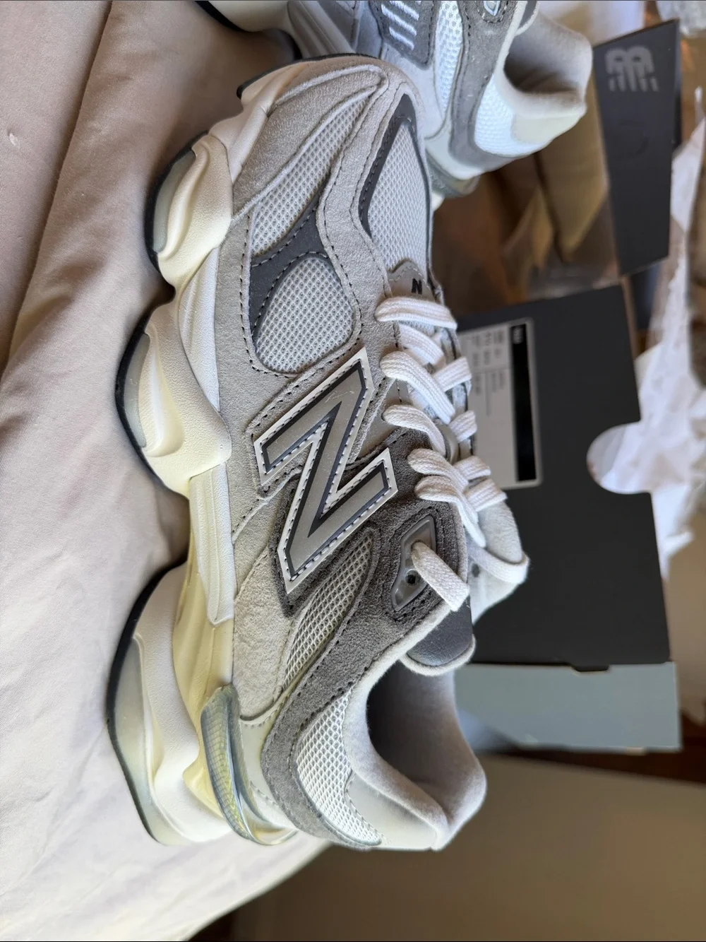 New Balance 9060 Sneakers in Cream and Gray - Picture 3 of 3